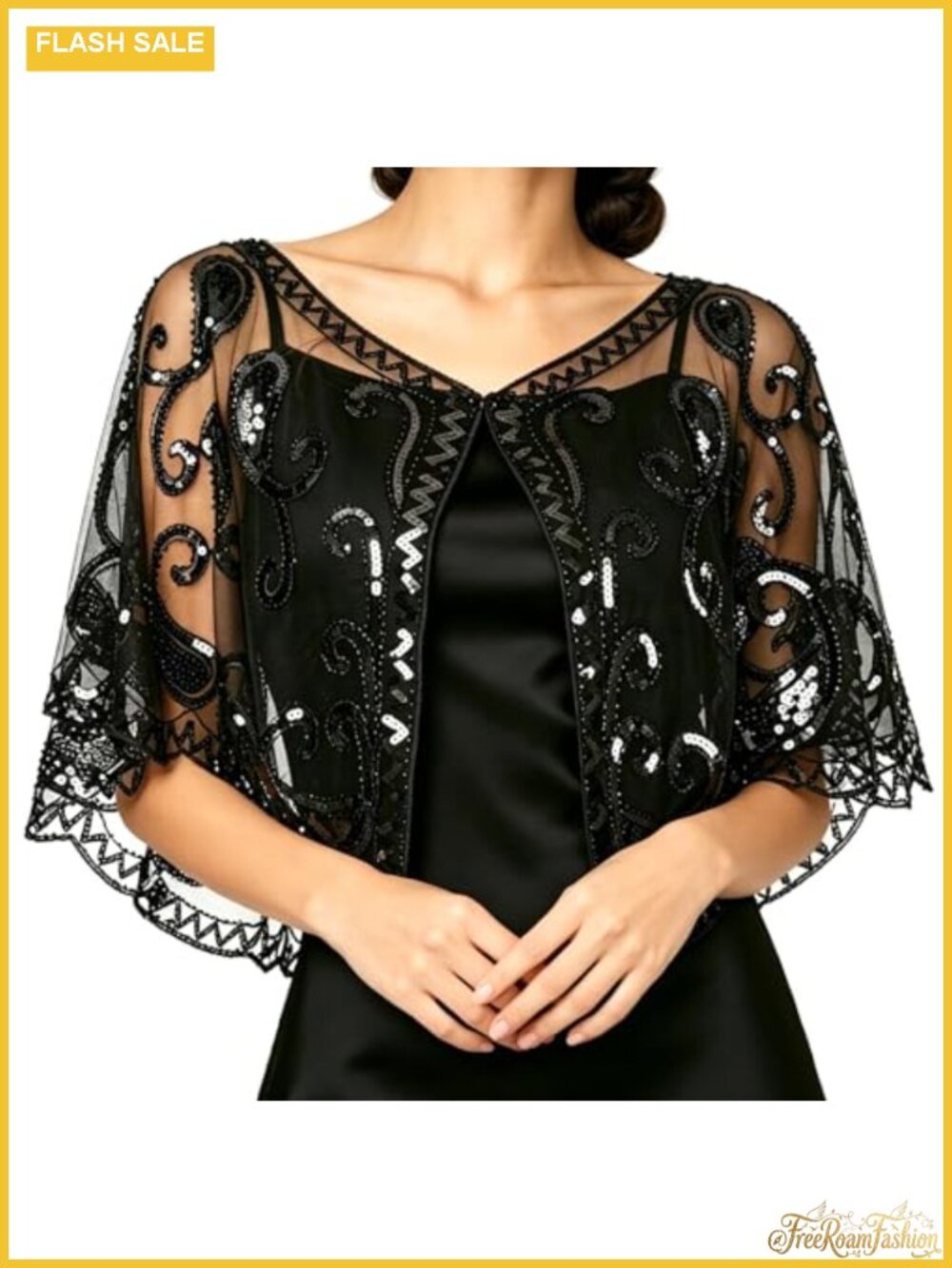 1920s Shawl Wrap Sequin Beaded Flapper Cape Polyester Evening Formal
